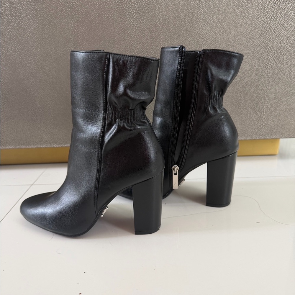 Lipsy London Black Leather Mid-Calf Block Heel Ankle Boots